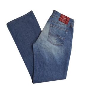 Vintage Lucky Brand Dungarees Mid Rise Flare Denim Jeans by Gene Montesano 10/30